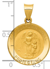 Our Guardian Angel Protect Us Words Round Medal Charm Pendant in Real 14k Yellow Gold