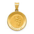 Our Guardian Angel Protect Us Words Round Medal Charm Pendant in Real 14k Yellow Gold