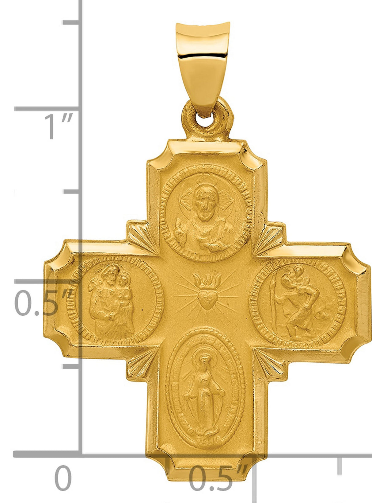 Hollow Four Way Cross Cruciform Charm Pendant in Real 14k Yellow Gold