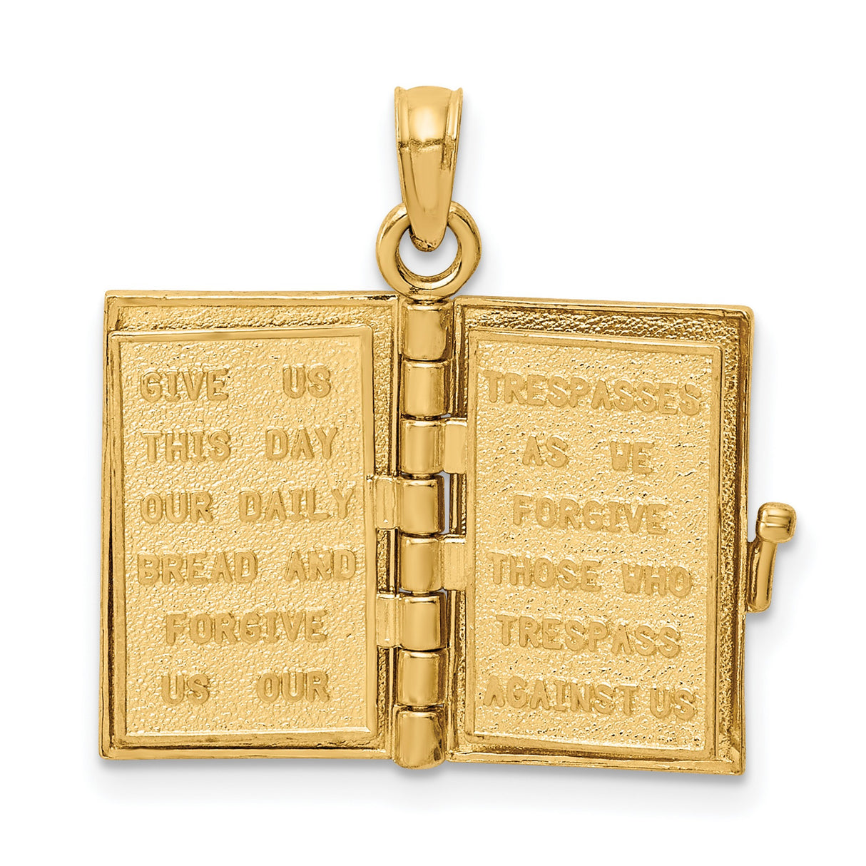 Opening Pink Bible With Cross And Lords Prayer Inside Charm Pendant in Real 14k Yellow Gold