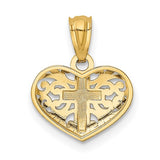 14k Multi-Tone Gold Filigree Heart Pendant with White Gold Cross Accent
