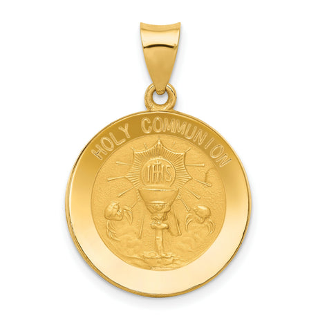 14k Yellow Gold Communion Pendant with Chalice, IHS Symbol and Rays Religious Medal