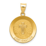 Latin Cross and Confirmation Word Hollow Round Medal Charm Pendant in Real 14k Yellow Gold