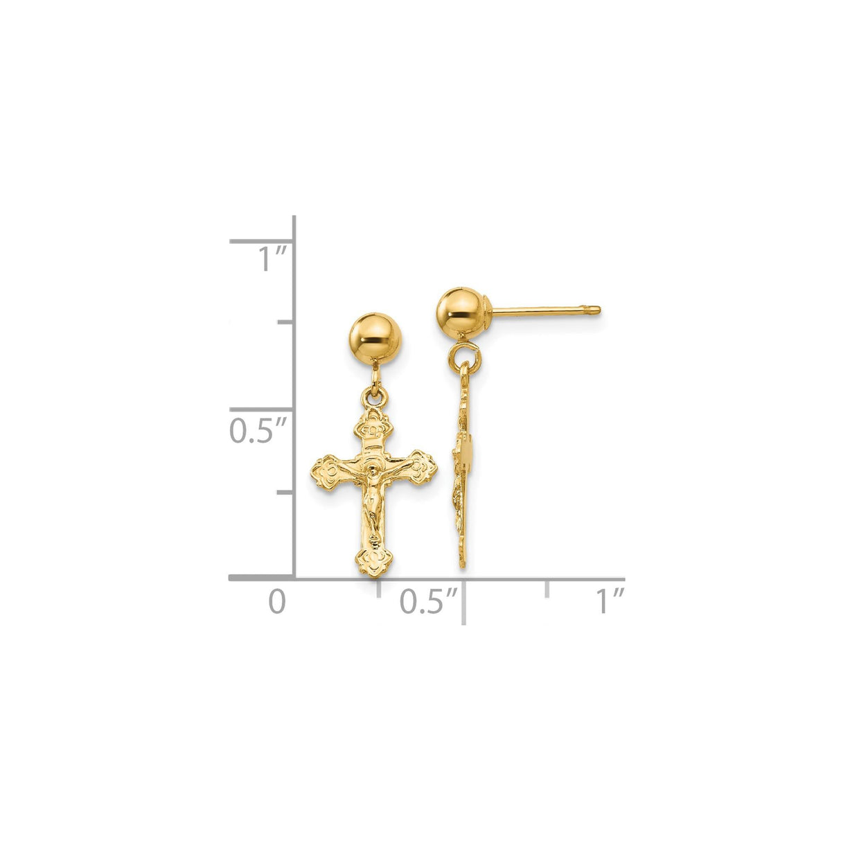 14k Yellow Gold Crucifix Cross Pendant with Jesus, Catholic Religious Charm for Men and Women