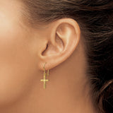 14k Yellow Gold Cross Drop Earrings, Polished and Satin Latin Design Religious Jewelry