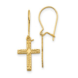 14k Yellow Gold Cross Drop Earrings, Polished and Satin Latin Design Religious Jewelry