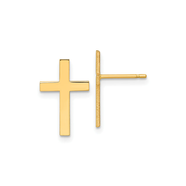 14k Yellow Gold Cross Stud Earrings, Minimalist Christian Jewelry for Women