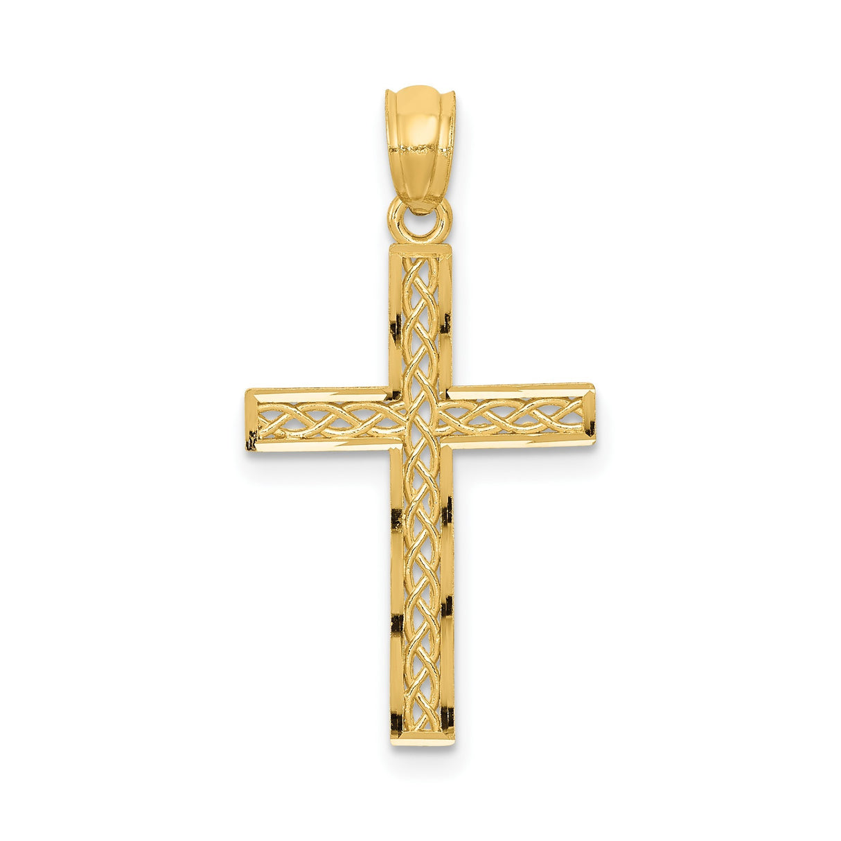 14k Yellow Gold Cross Pendant with Filigree Weave and Rhodium Detail, Latin Style