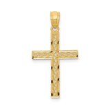 14k Yellow Gold Cross Pendant with Filigree Weave and Rhodium Detail, Latin Style