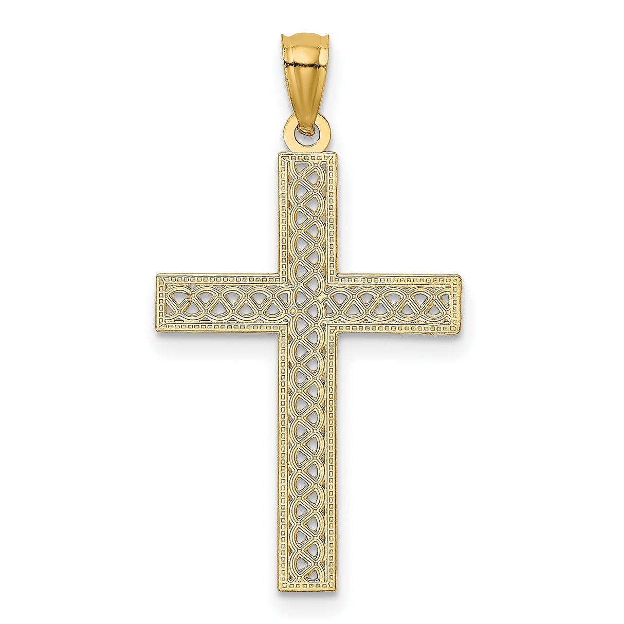 Diamond-Cut Filigree Style Latin Cross Charm Pendant in Real 14k Yellow Gold