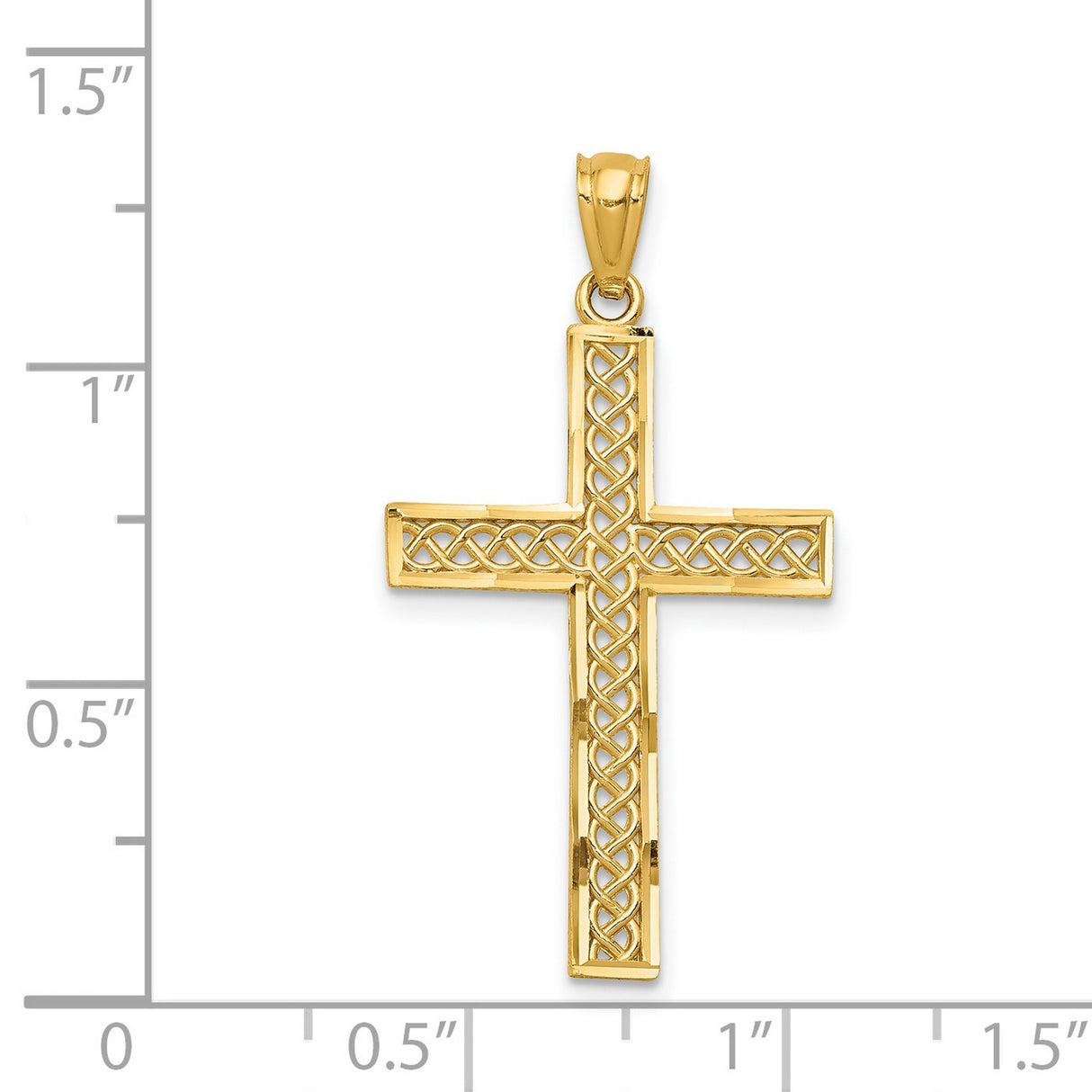 Diamond-Cut Filigree Style Latin Cross Charm Pendant in Real 14k Yellow Gold