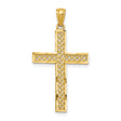 Diamond-Cut Filigree Style Latin Cross Charm Pendant in Real 14k Yellow Gold