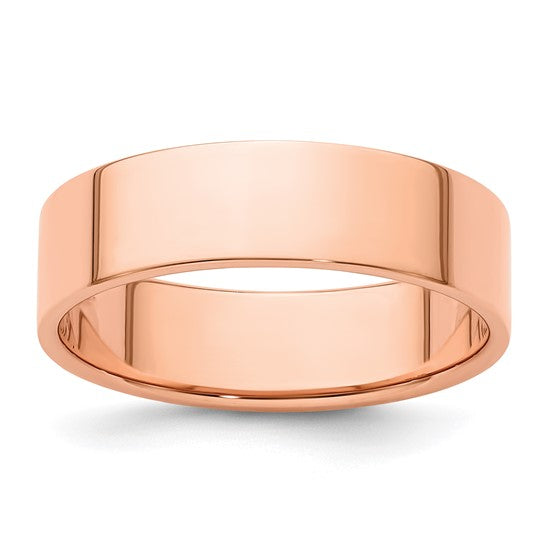 14K Rose Gold Flat Wedding Band 6mm Solid Lightweight Ring for Everyday Wear