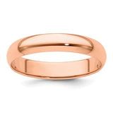 14K Rose Gold Half-Round Domed Wedding Band, Lightweight No Stone 4mm Ring Size 4