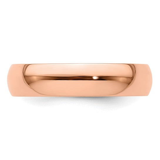14K Rose Gold Solid Half-Round Domed Wedding Band No Stone, Lightweight 5mm Ring