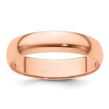 14K Rose Gold Solid Half-Round Domed Wedding Band No Stone, Lightweight 5mm Ring