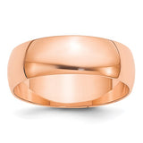 14K Rose Gold Half-Round Domed Wedding Band, Lightweight No Stone 6mm Polished