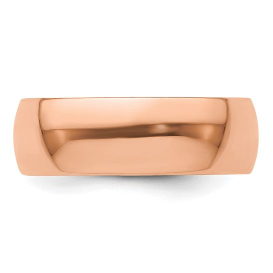 14K Rose Gold Domed Half Round Wedding Band No Stone Lightweight 7mm Wide