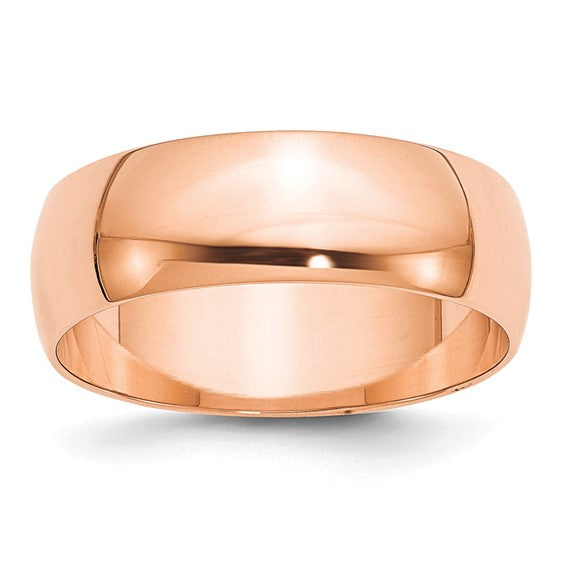 14K Rose Gold Domed Half Round Wedding Band No Stone Lightweight 7mm Wide