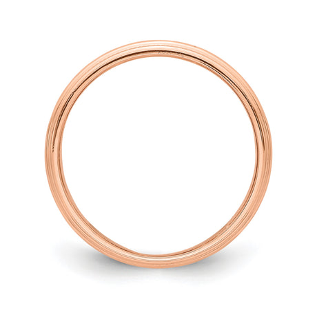 14k Rose Gold Milgrain, Domed wedding band ring alternate angle