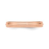 14k Rose Gold Milgrain, Domed wedding band ring detail view
