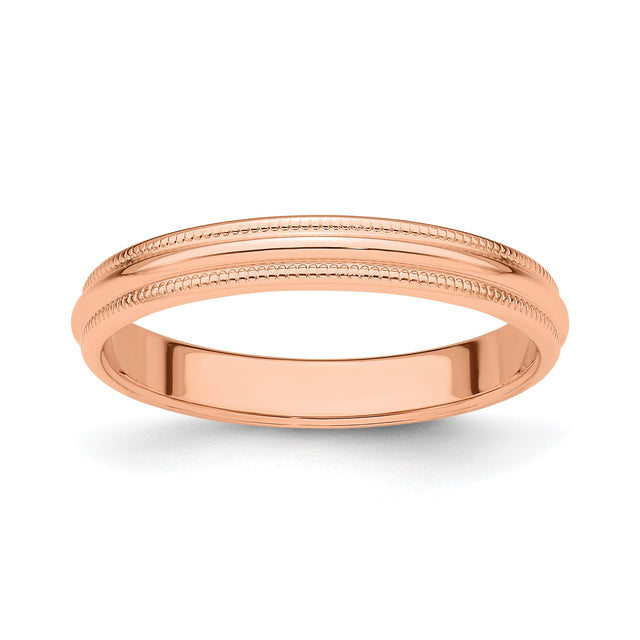 14k Rose Gold Milgrain, Domed wedding band ring