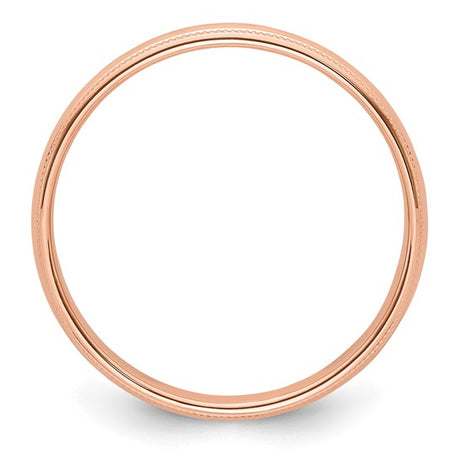 14K Rose Gold Milgrain Half-Round Elegant Wedding Band, Domed 4mm Solid Ring