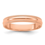 14K Rose Gold Milgrain Half-Round Elegant Wedding Band, Domed 4mm Solid Ring