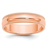 14K Rose Gold Milgrain Half-Round Domed Solid Wedding Band With No Stone 5 mm