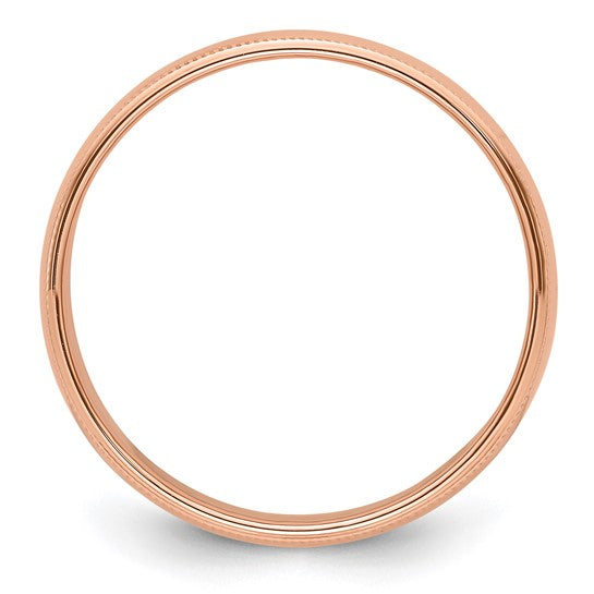 14K Rose Gold Milgrain Half-Round 6mm Wedding Band Solid Ring