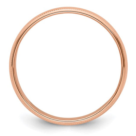 14K Rose Gold Milgrain Half-Round 6mm Wedding Band Solid Ring