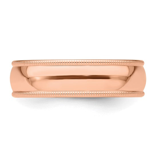 14K Rose Gold Milgrain Half-Round 6mm Wedding Band Solid Ring