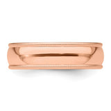 14K Rose Gold Milgrain Half-Round 6mm Wedding Band Solid Ring