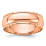 14K Rose Gold Milgrain Half-Round 6mm Wedding Band Solid Ring