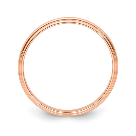 14k Rose Gold Milgrain, Lightweight wedding band ring alternate angle