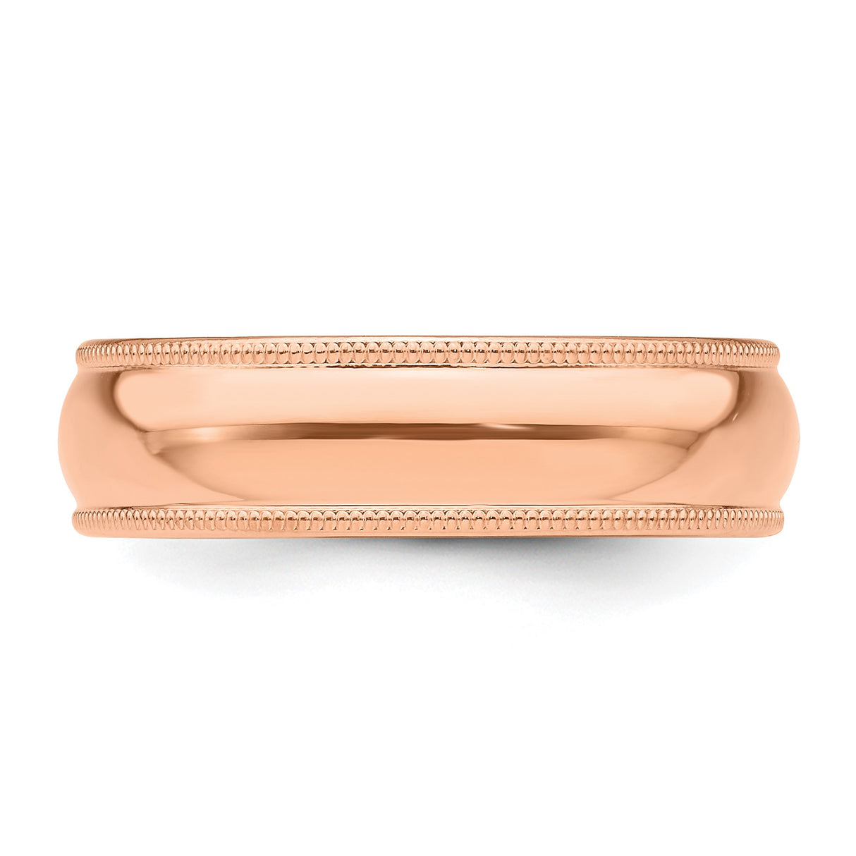 14k Rose Gold Milgrain, Lightweight wedding band ring detail view
