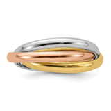 14k Tri-Color Gold wedding band ring detail view