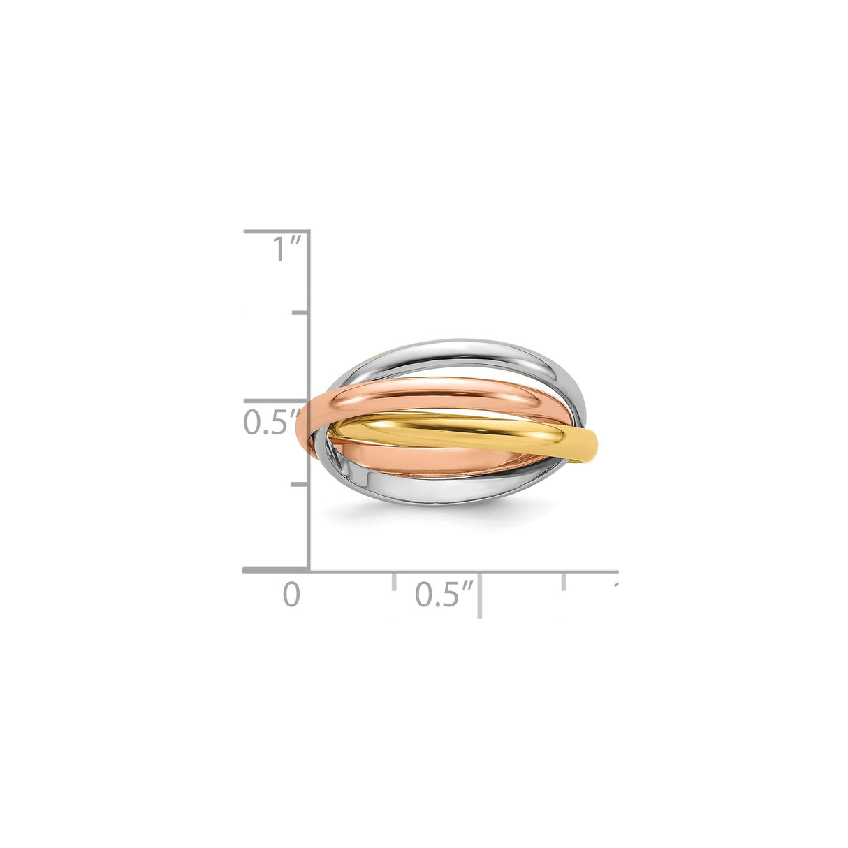 14k Tri-Color Gold wedding band ring shown for scale