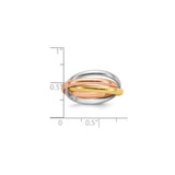 14k Tri-Color Gold wedding band ring shown for scale