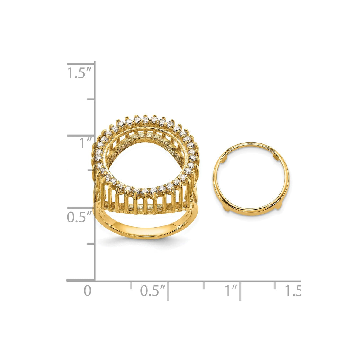 13 mm 14k Yellow Gold coin bezel for 13 mm Coin — size reference (ruler)