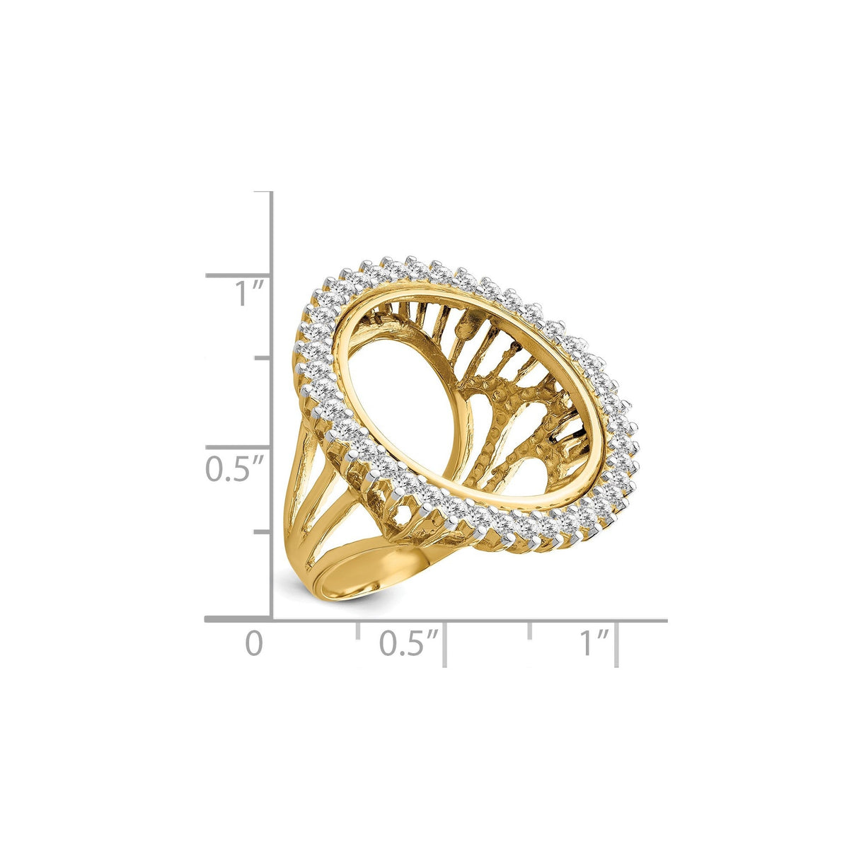 22 mm 14k Yellow Gold coin bezel for 21.6 mm Coin — size reference (ruler)