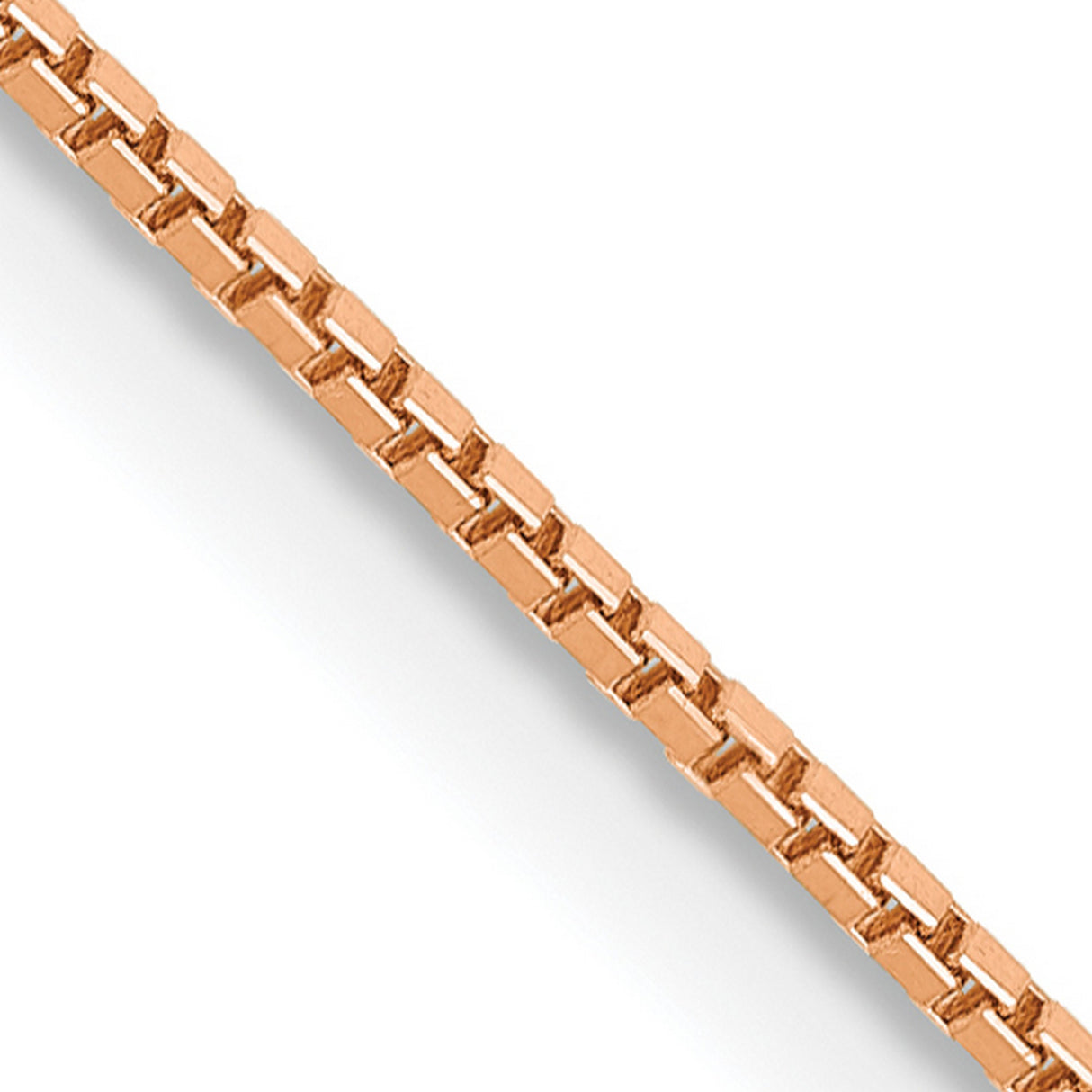 14K Rose Gold 0.9 mm Box Chain Necklace, Polished detail view