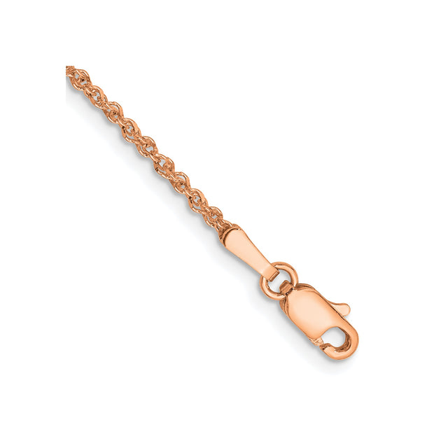 14K Rose Gold 1.7 mm Polished Chain Anklet, Solid