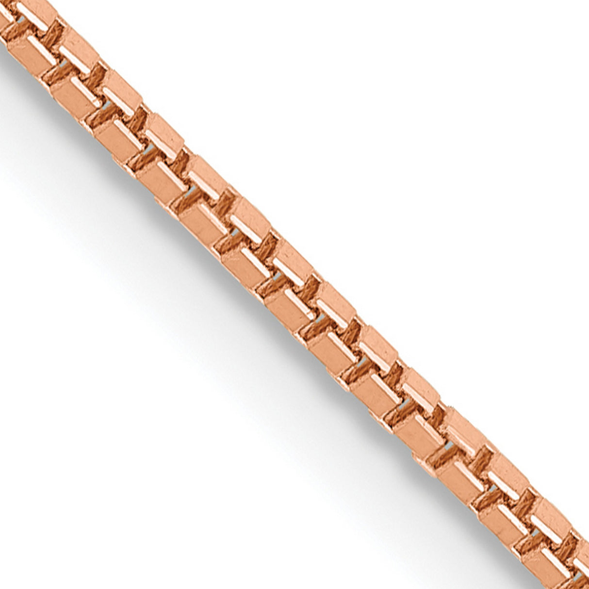 14K Rose Gold 1 mm Box Chain Necklace, Polished detail view