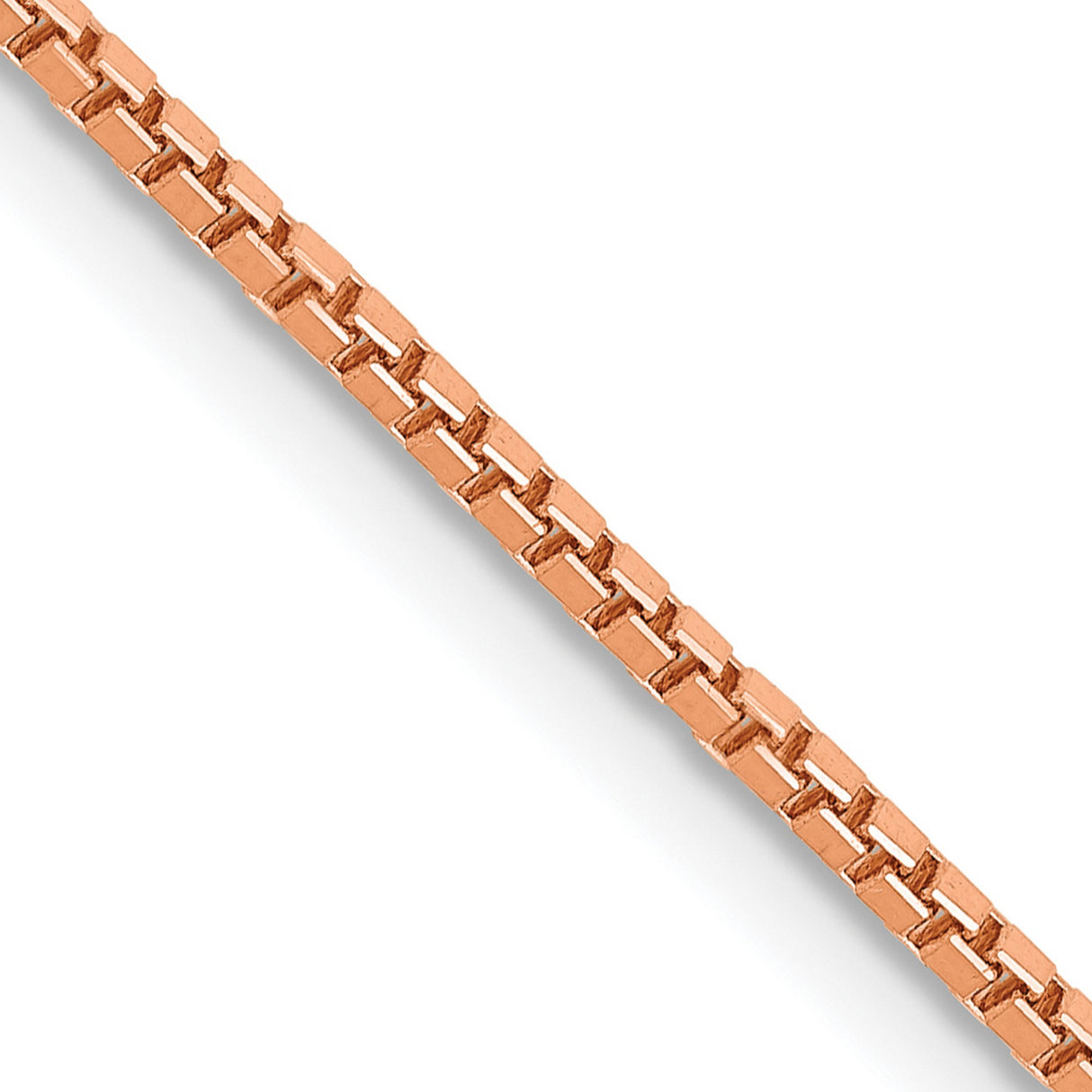 14K Rose Gold 1.3 mm Box Chain Necklace, Polished detail view