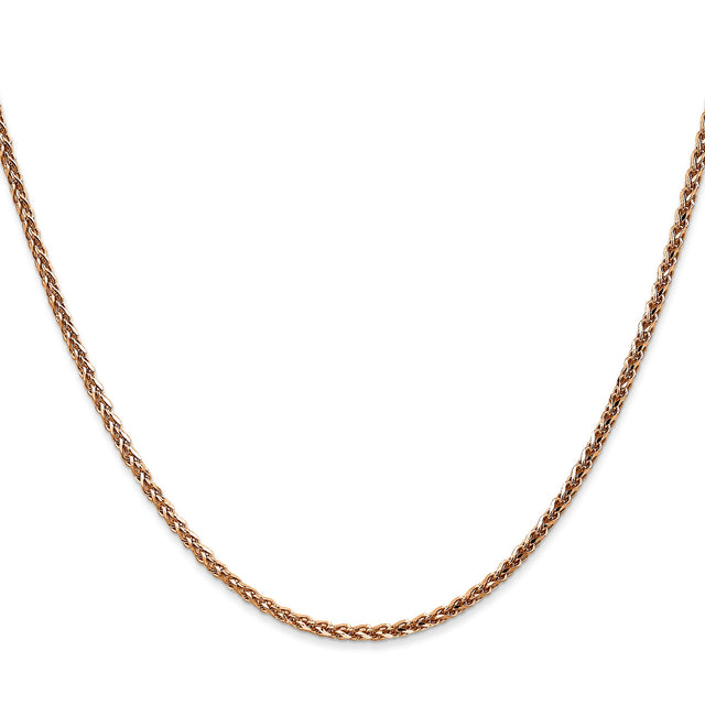 14K Rose Gold 2.1 mm Polished Chain Necklace, Solid