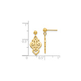 14k Yellow Gold Dangle Earrings with Scroll Heart Design and Openwork Filigree Detailing