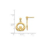 14k Yellow Gold Claddagh Stud Earrings, Irish Celtic Heart and Crown Symbol Design for Women