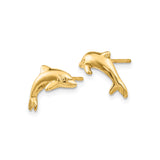 14k Yellow Gold Dolphin Stud Earrings, Polished Jumping Dolphin Design, Ocean-Inspired Jewelry