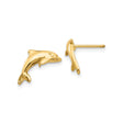 14k Yellow Gold Dolphin Stud Earrings, Polished Jumping Dolphin Design, Ocean-Inspired Jewelry